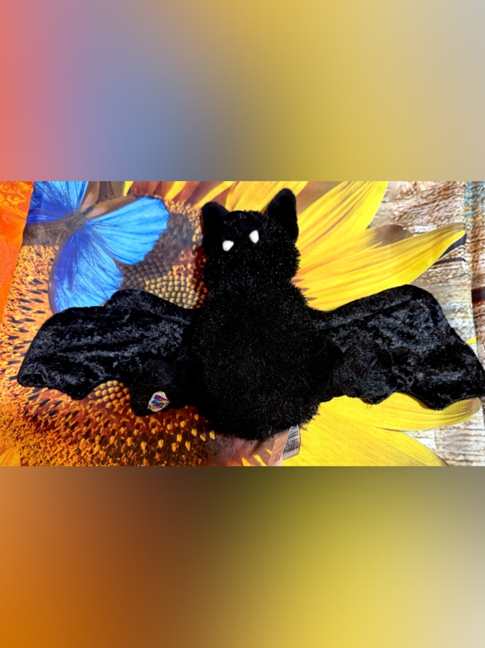 Vintage Ganz Halloween Bat Black Fuzzy Bat 🦇